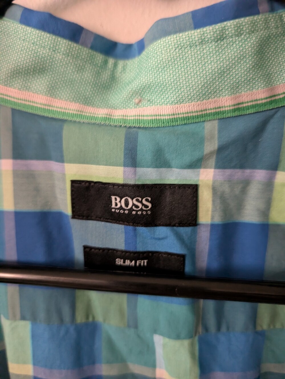Hugo Boss Slim Fit Blue And Green Plaid Mens Dress Shirt Size Large - Picture 3 of 5